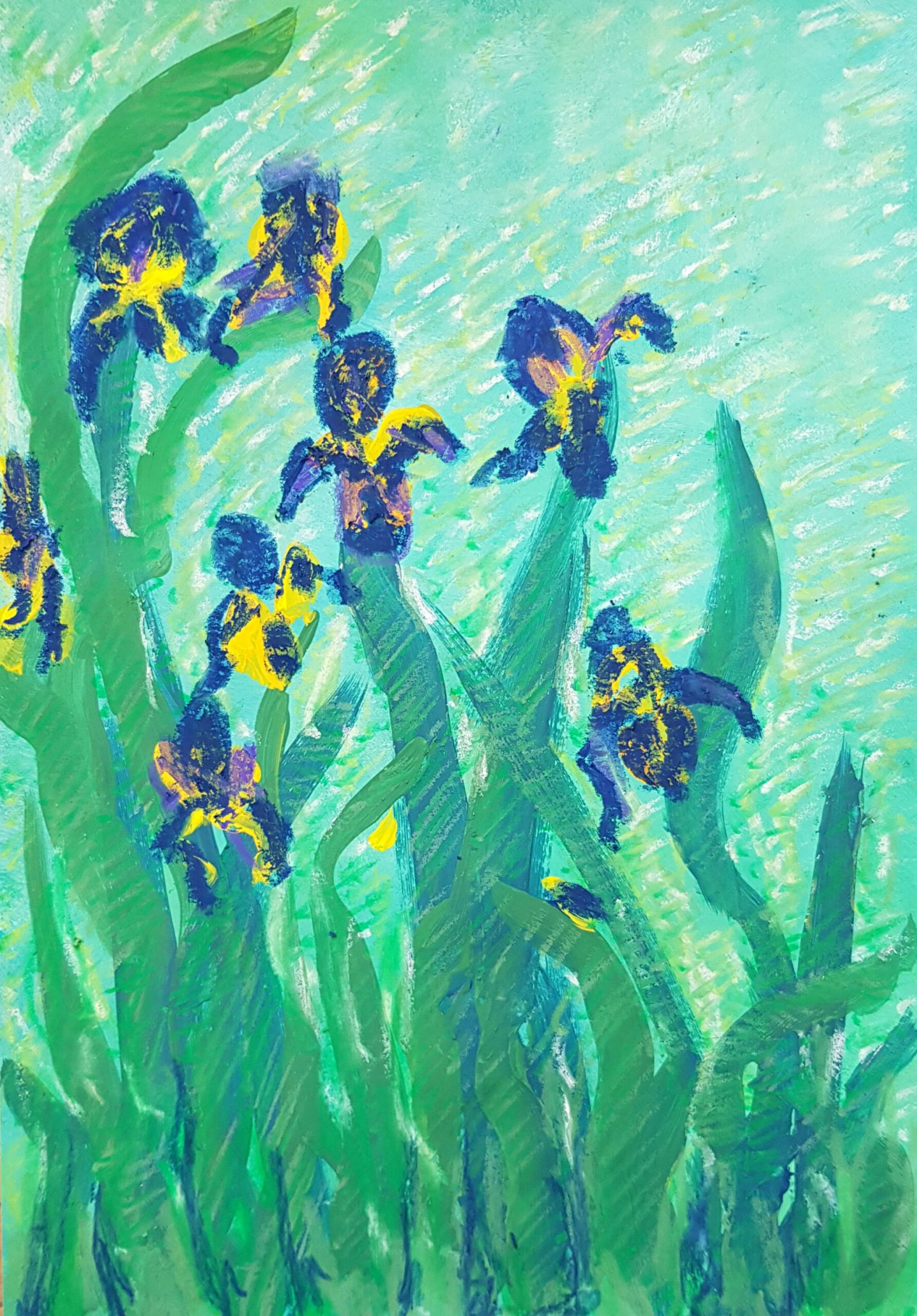 Iris flower artwork for post impressionist art class unit