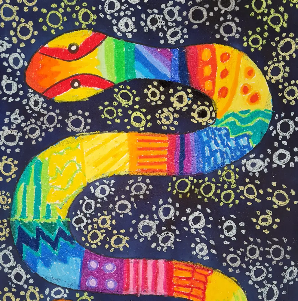 Aboriginal art lesson snake drawing