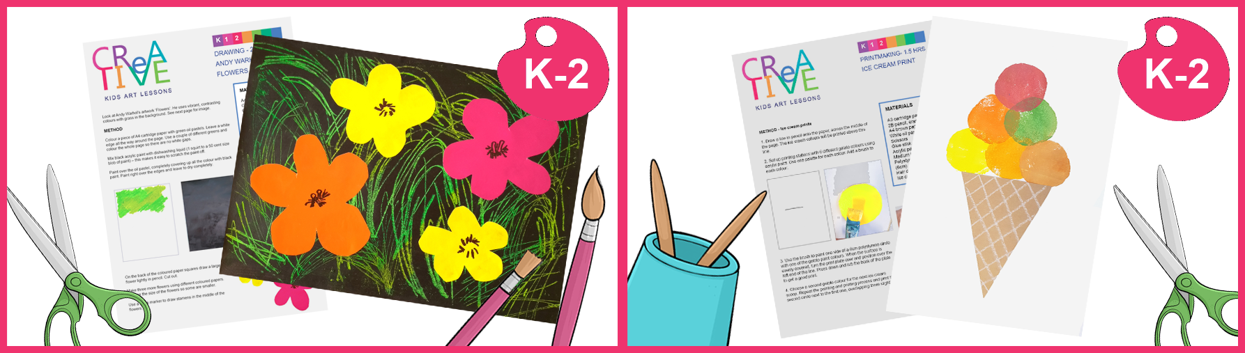 Lesson plans for kindergarten, grade 1 and grade 2 from the 'Andy Warhol' unit
