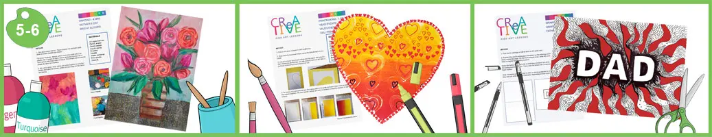 Mother's Day, Valentine's Day and Father's Day art lesson plans.