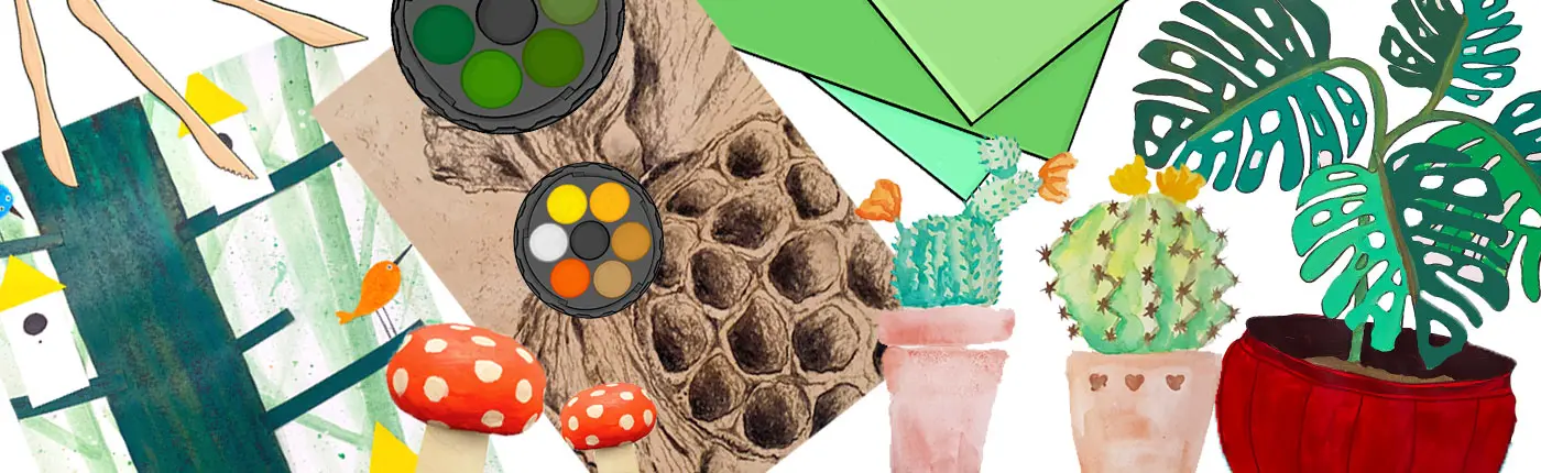 Art Lesson Plans for Kinder, Year 1, Year 2, Year 3, Year 4, Year 5, and Year 6 on Trees and Plants