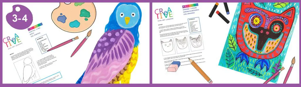 Owl Art lesson plans for grade 3 and 4