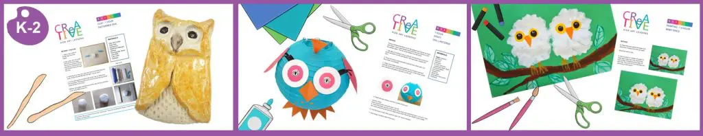 Owl art lessons for Kinder, year 1 and year 2