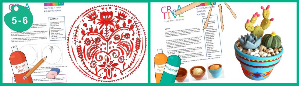 Folk Art projects for year 5 and year 6 with Polish embroidery patterns and a Sante Fe Cactus